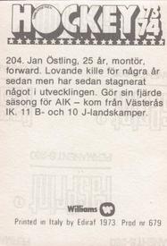 1973-74 Williams Hockey (Swedish) #204 Jan Ostling Back