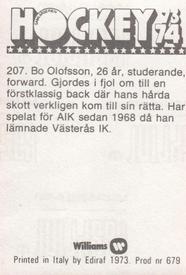 1973-74 Williams Hockey (Swedish) #207 Bo Olofsson Back