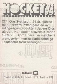 1973-74 Williams Hockey (Swedish) #224 Ove Svensson Back