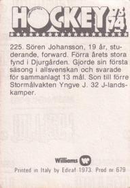 1973-74 Williams Hockey (Swedish) #225 Soren Johansson Back