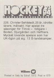 1973-74 Williams Hockey (Swedish) #226 Christer Sehlstedt Back