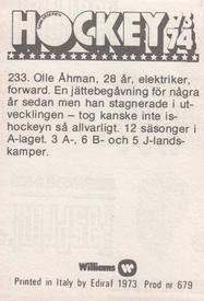 1973-74 Williams Hockey (Swedish) #233 Olle Ahman Back