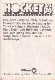 1973-74 Williams Hockey (Swedish) #235 Kent Lindgren Back