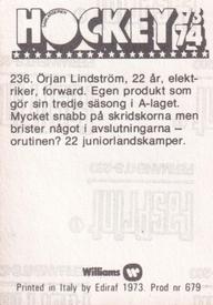 1973-74 Williams Hockey (Swedish) #236 Orjan Lindstrom Back