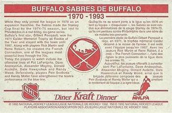 1992-93 Kraft - Kraft Dinner Teams #NNO Buffalo Sabres  Back