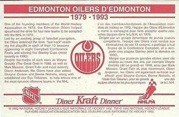 1992-93 Kraft - Kraft Dinner Teams #NNO Edmonton Oilers  Back