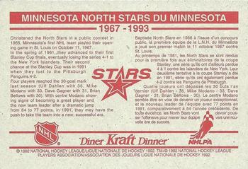 1992-93 Kraft - Kraft Dinner Teams #NNO Minnesota North Stars  Back