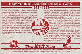1992-93 Kraft - Kraft Dinner Teams #NNO New York Islanders  Back