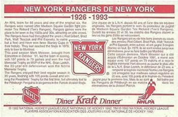 1992-93 Kraft - Kraft Dinner Teams #NNO New York Rangers  Back