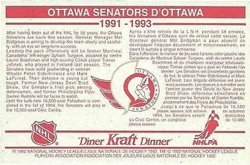 1992-93 Kraft - Kraft Dinner Teams #NNO Ottawa Senators  Back