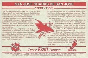 1992-93 Kraft - Kraft Dinner Teams #NNO San Jose Sharks  Back