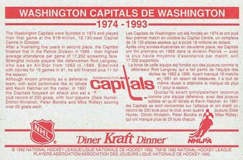 1992-93 Kraft - Kraft Dinner Teams #NNO Washington Capitals  Back