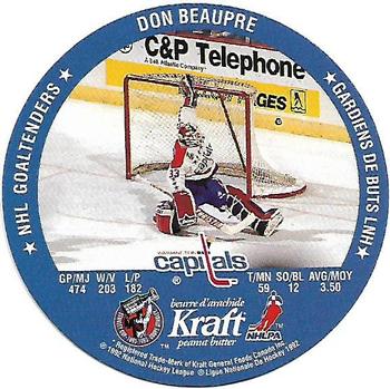 1992-93 Kraft - Kraft Peanut Butter NHL Goaltenders #NNO Don Beaupre / Bob Essensa  Front