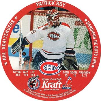 1992-93 Kraft - Kraft Peanut Butter NHL Goaltenders #NNO Patrick Roy / John Vanbiesbrouck Front