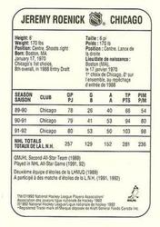1992-93 Kraft - Kraft Singles All-Stars #NNO Jeremy Roenick Back