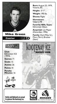 1998-99 Kootenay Ice (WHL) #9 Mike Green Back