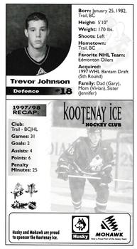 1998-99 Kootenay Ice (WHL) #16 Trevor Johnson Back