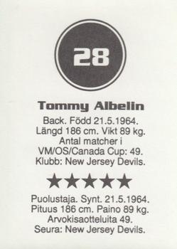 1993 Semic Hockey VM/Jaakiekon MM (Swedish/Finnish) Stickers #28 Tommy Albelin Back