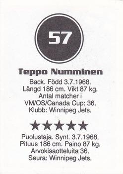 1993 Semic Hockey VM/Jaakiekon MM (Swedish/Finnish) Stickers #57 Teppo Numminen Back