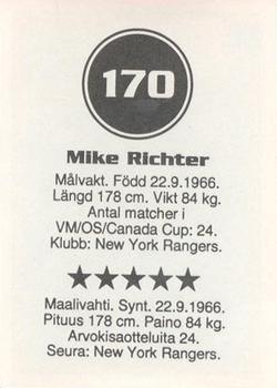 1993 Semic Hockey VM/Jaakiekon MM (Swedish/Finnish) Stickers #170 Mike Richter Back