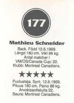1993 Semic Hockey VM/Jaakiekon MM (Swedish/Finnish) Stickers #177 Mathieu Schneider Back