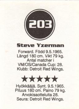 1993 Semic Hockey VM/Jaakiekon MM (Swedish/Finnish) Stickers #203 Steve Yzerman Back