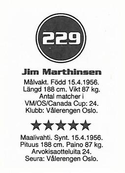 1993 Semic Hockey VM/Jaakiekon MM (Swedish/Finnish) Stickers #229 Jim Marthinsen Back