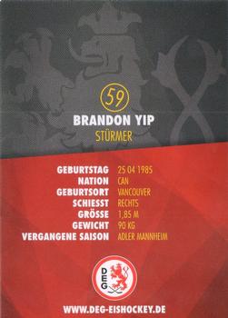 2016-17 Dusseldorfer EG Postcards #NNO Brandon Yip Back