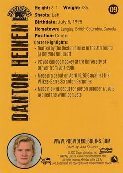 2016-17 Choice Providence Bruins (AHL) #09 Danton Heinen Back
