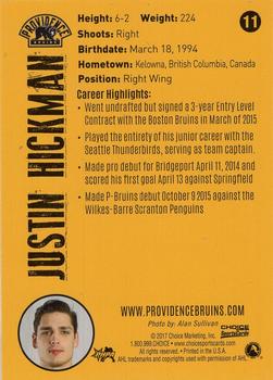 2016-17 Choice Providence Bruins (AHL) #11 Justin Hickman Back