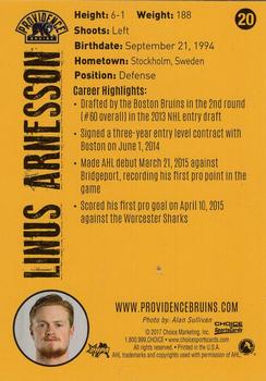 2016-17 Choice Providence Bruins (AHL) #20 Linus Arnesson Back