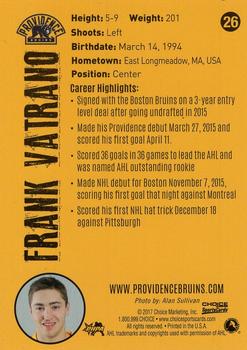 2016-17 Choice Providence Bruins (AHL) #26 Frank Vatrano Back