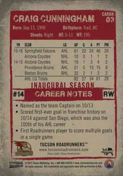 2016-17 Choice Tucson Roadrunners (AHL) #3 Craig Cunningham Back