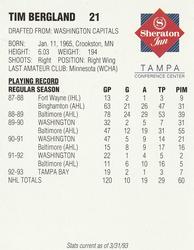 1992-93 Tampa Bay Lightning #NNO Tim Bergland Back