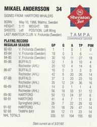 1992-93 Tampa Bay Lightning #NNO Mikael Andersson Back