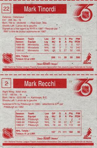 1991-92 Kraft - Panels #2 / 22 Mark Recchi  / Mark Tinordi Back