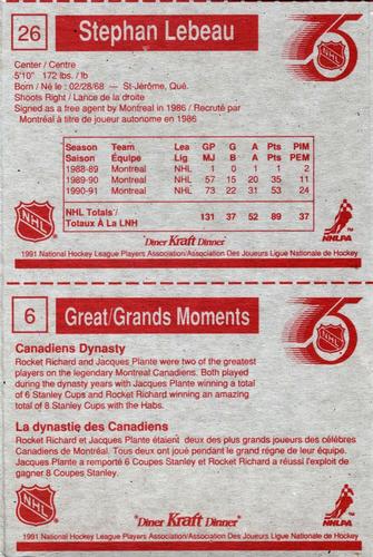 1991-92 Kraft - Panels #6 / 26 Great Moments / Stephan Lebeau Back