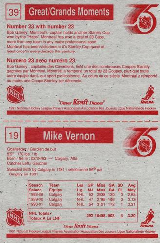 1991-92 Kraft - Panels #19 / 39 Mike Vernon / Great Moments Back