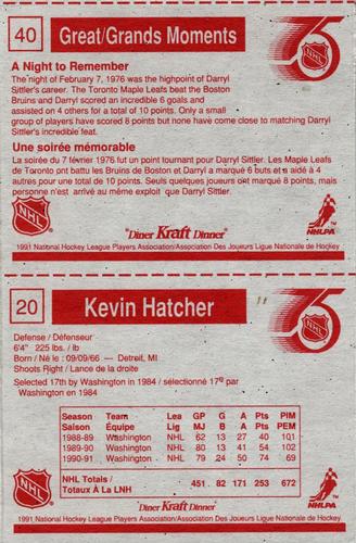 1991-92 Kraft - Panels #20 / 40 Kevin Hatcher / Great Moments Back