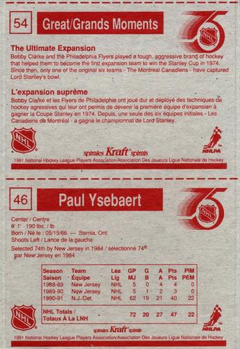 1991-92 Kraft - Panels #46 / 54 Paul Ysebaert / Great Moments Back