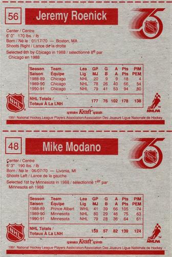 1991-92 Kraft - Panels #48 / 56 Mike Modano / Jeremy Roenick Back