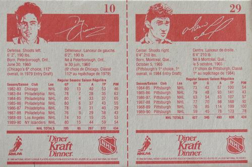 1990-91 Kraft - Panels #29 / 10 Mario Lemieux / Doug Crossman Back