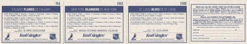 1990-91 Kraft - Panels #108 / 103 / 94 Album Order / St. Louis Blues / New York Islanders / Calgary Flames Back