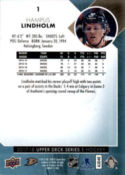 2017-18 Upper Deck #1 Hampus Lindholm Back