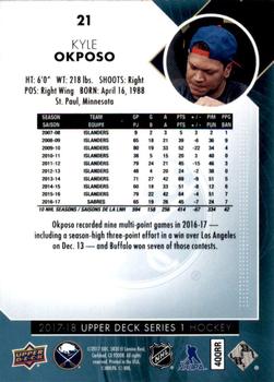 2017-18 Upper Deck #21 Kyle Okposo Back