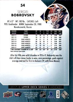 2017-18 Upper Deck #54 Sergei Bobrovsky Back