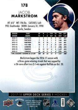 Jacob Markstrom #178 Upper Deck 2017-18 Series 1 Hockey Trading Card