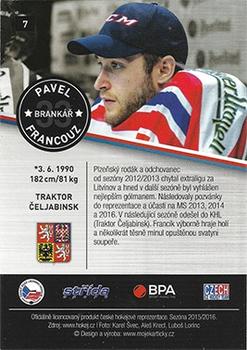 2015-16 Czech Ice Hockey Team #7 Pavel Francouz Back