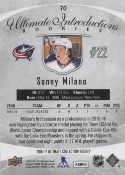 2016-17 Upper Deck Ultimate Collection - Onyx #70 Sonny Milano Back