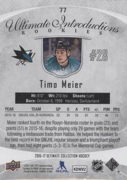 2016-17 Upper Deck Ultimate Collection - Onyx #77 Timo Meier Back